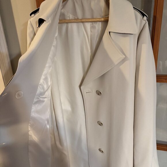 Beige/Black Women double breasted l, belted, long trench coat Size: Large - Picture 14 of 15